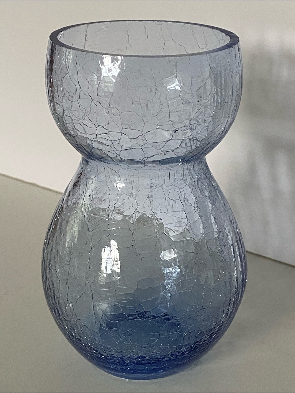 Vintage Ice Blue Crackle Glass Bulb Forcing Vase 5.5” MCM Hyacinth Tulip EUC